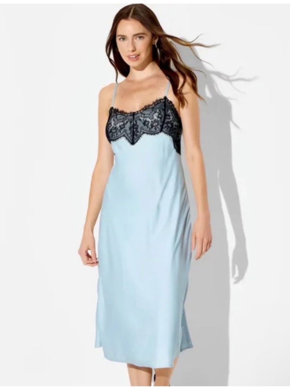 Wild Fable Light Blue Slip Dress with Black Lace Trim